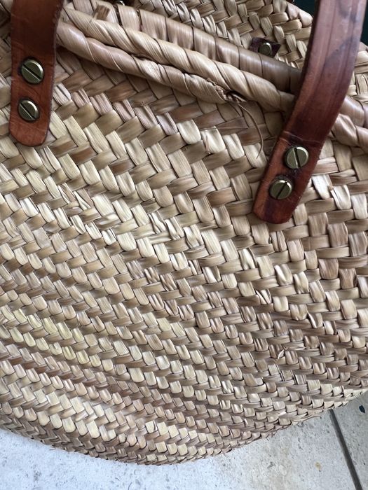 Cesta Vintage em Verga Natural com Alças em Pele | Boho Escandinava Grande