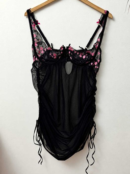 Halka przezroczysta koszulka nocna piżama piżamka w kwiaty floral babydoll coquette Fredericks L 40