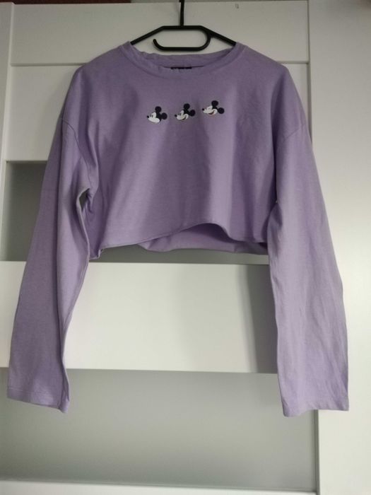 bluzka krótka z długim rękawem lawendowa