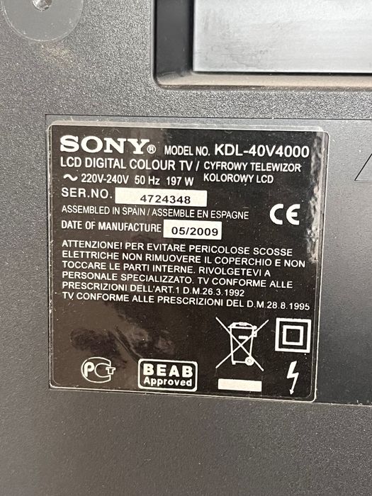 Tv Sony 40 cali KDL 40V4000 SONY Bravia