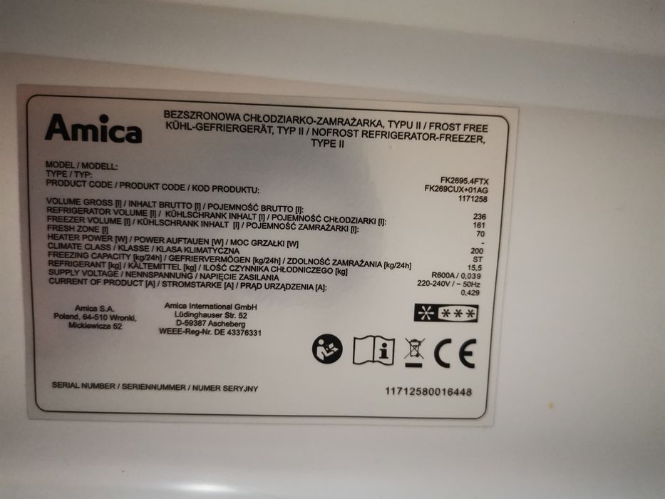 Lodówka AMICA FK2695.4FTX(E) No Frost