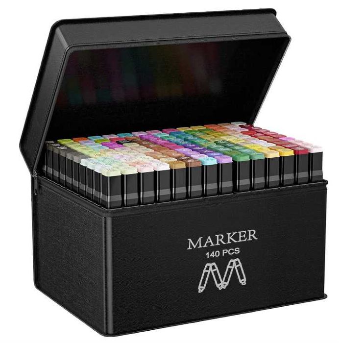 Zestaw 140 markerów permanentnych z podwójną końcówką i etui AOMEES