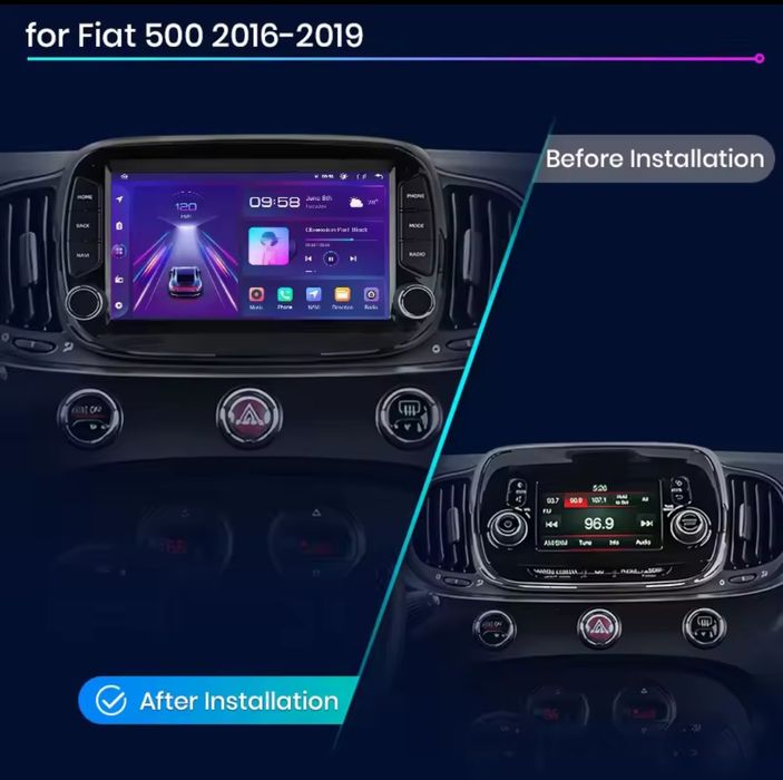 Rádio Android Fiat 500 de 2016-19 Carplay 2/32GB GPS wifi BT NOVO