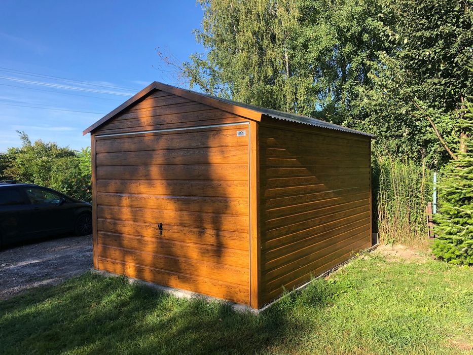 Garaż blaszany, 3x5, złoty dąb, profil zamknięty.