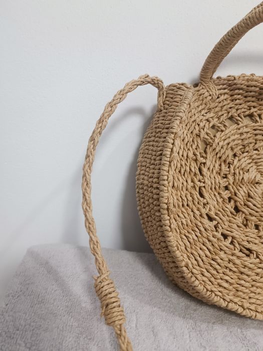 Zestaw pleciona okrągła torebka w stylu boho koszyk pikowana czarna
