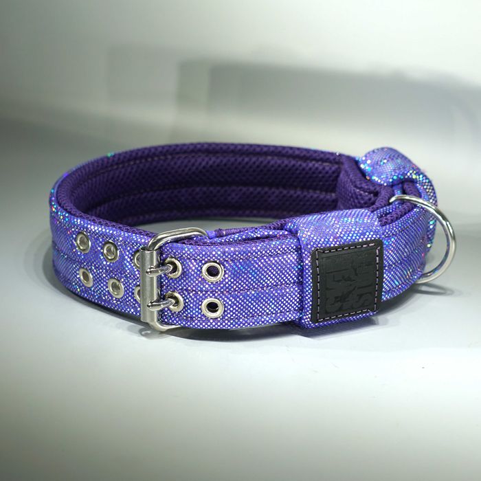 Brokatowa FIOLETOWA obroża dla psa 5 cm — PREMIUMcomfort