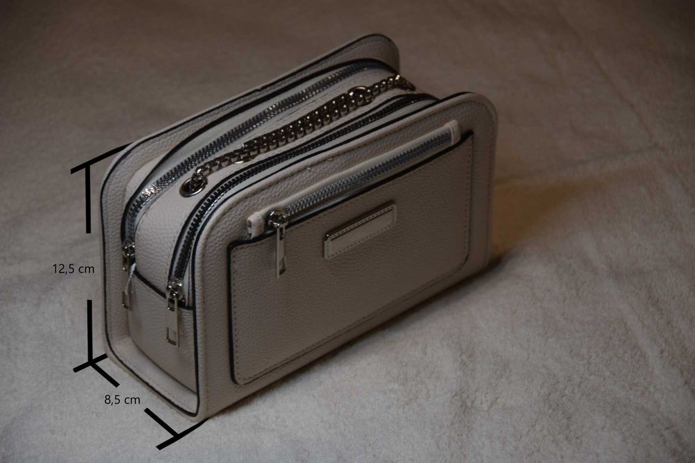 Bolsa Camera Bag Bege - Alça de Corrente Conversível (3 em 1)