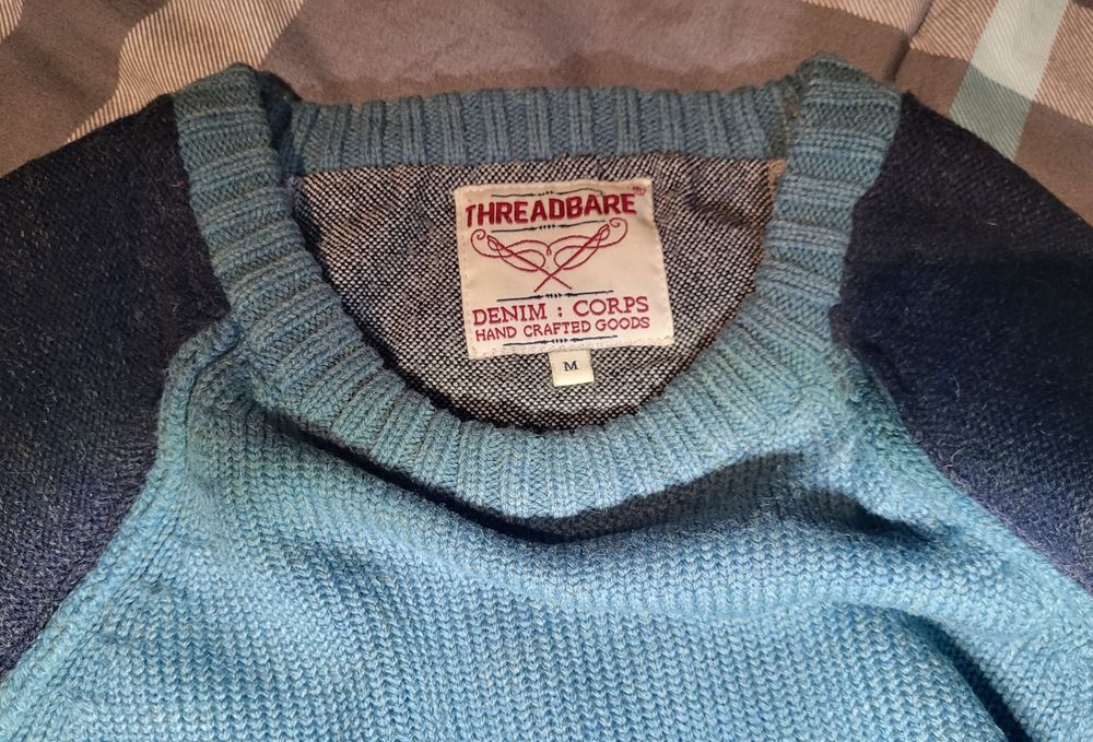 Śliczny sweter męski Threadbare wełna zielony turkus