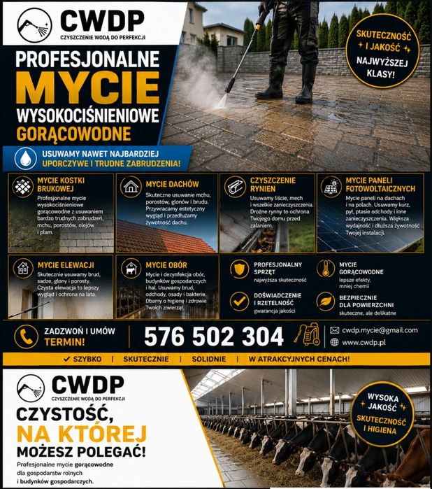 Mycie kostki brukowej, elewacji, dachów, paneli fotowoltaicznych , obór itp