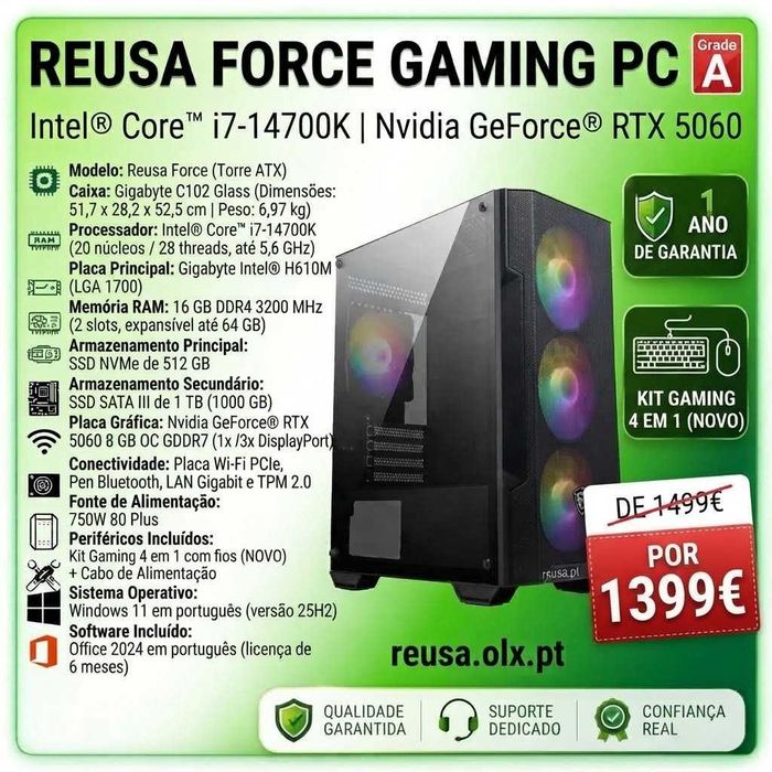 "Vendido!  Torre Gaming 14.ªG | i7-14700K | 16GB RAM | RTX 5060 | NVMe 512GB + SSD 1TB | WiFi | W11