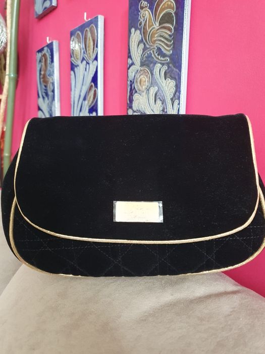 Torebka kosmetyczka Dior Parfums czarna aksamitna,  gold, clutch CD