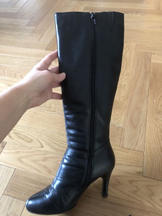 Buty kozaki r. 36 czarne na obcasie szpilce przejsciowe