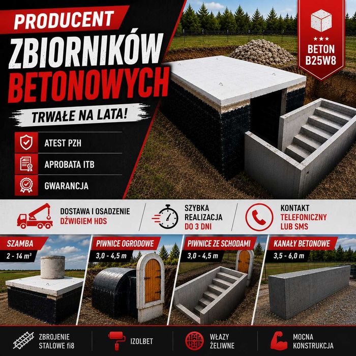 zbiornik cementowy betonowy SZAMBO szamba betonowe KANAŁ do garażu KANAŁY piwnica piwnica ziemianka