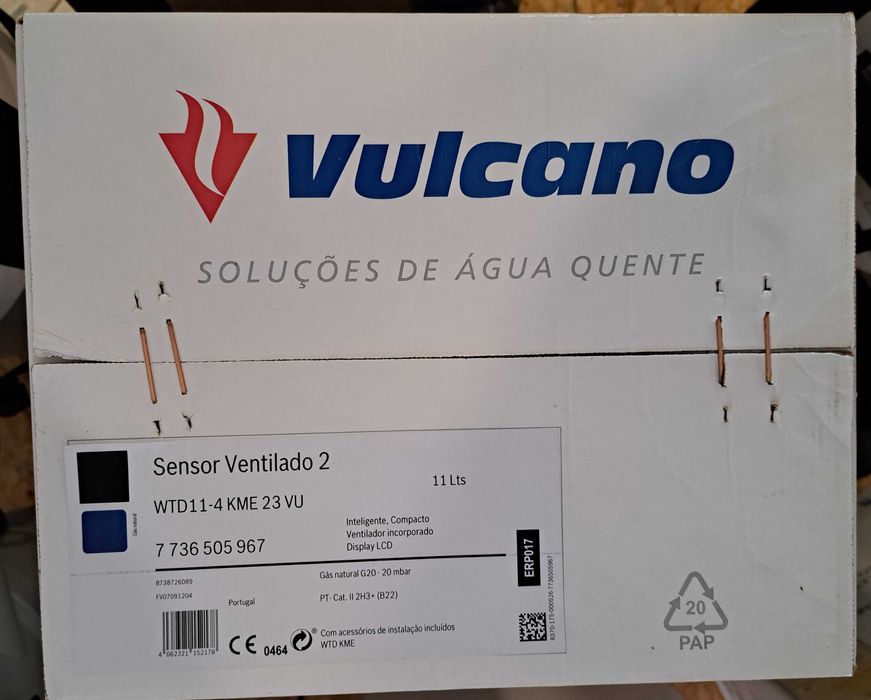 Esquentador Vulcano Sensor Ventilado 2 Gás Natural 14L - NOVO