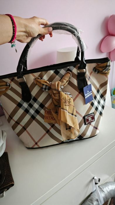 Torebka duża torba do ręki burbery z apaszką i portfelem