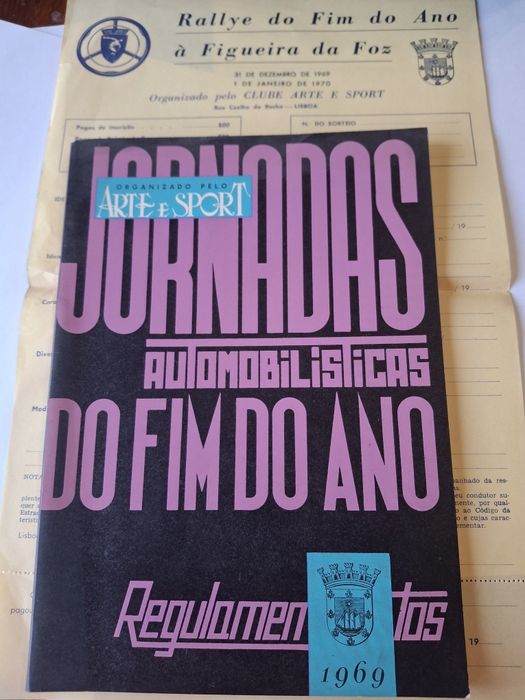 Automobilismo 1969 rallye fim ano figueira da Foz com ficha inscrição