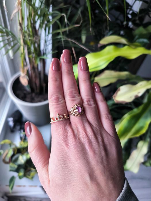 Pierścionek z koroną z cyrkoniami, w kolorze złotym/różowym złotym