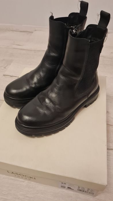 Buty, botki zimowe skóra czarne dla dziewczynki, Lasocki Young roz. 35