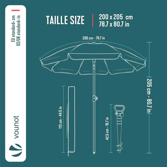 Nowy parasol ogrodowy 2 m z regulacją – szary, UPF 50+