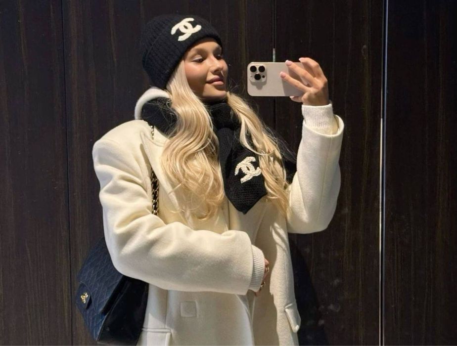 Zestaw Chanel – wełniany szalik + czapka