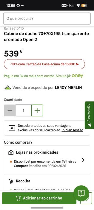 Cabine de duche GLASSINOX (Transparente Cromado) *10 anos de GARANTIA*
