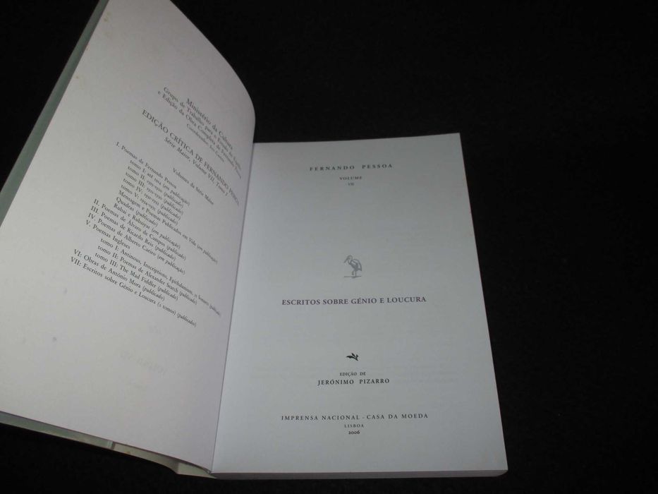 Livros Escritos sobre Génio e Loucura Tomo I e II Fernando Pessoa