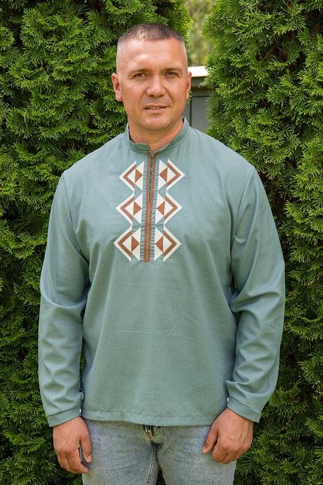 Чоловіча вишиванка льон українська традиційна сорочка з довгим рукавом