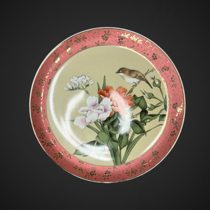 Dekoracyjny talerz porcelana japońska ptak kwiaty B13119