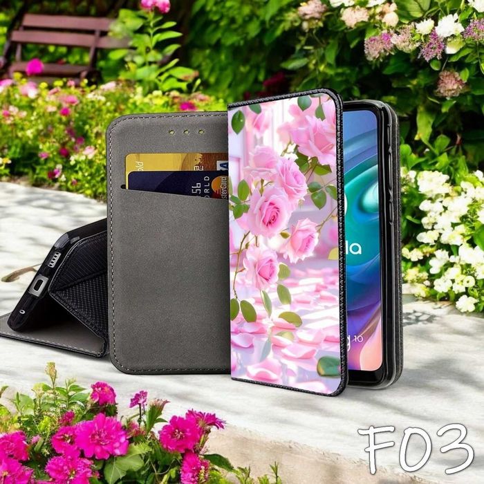 Etui zamykane Motorola Edge 30 Neo Kwiaty Flowers ! Portfel