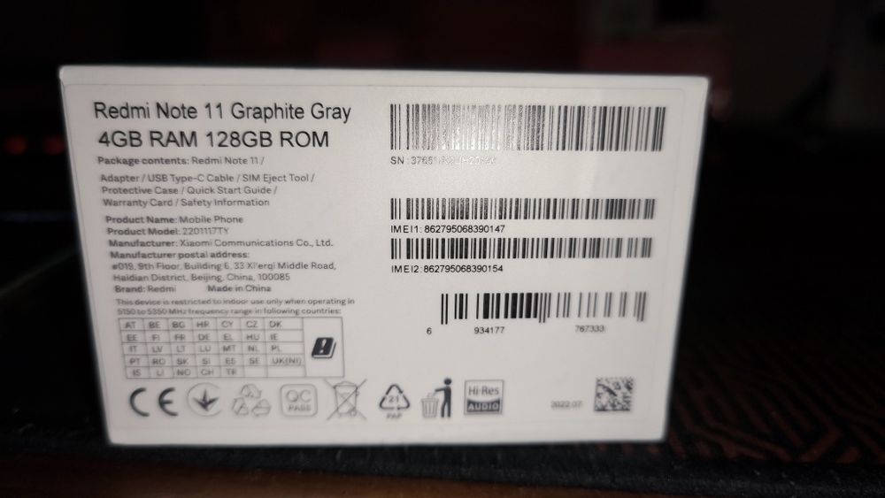 Xiaomi Redmi Note 11 4+4GB RAM 128 GB ROM Graphite Gray
