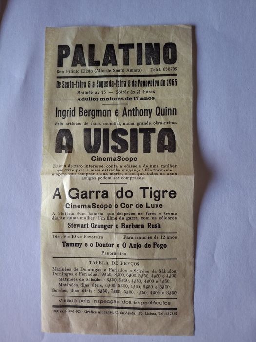 Cinema Palatino Lisboa  panfleto raro