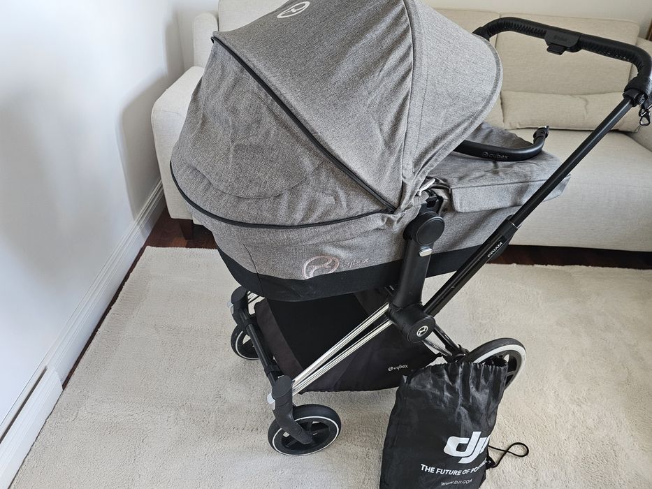 Cybex Priam Manhattan Grey – gondola + adaptery + folia przeciwdeszczowa