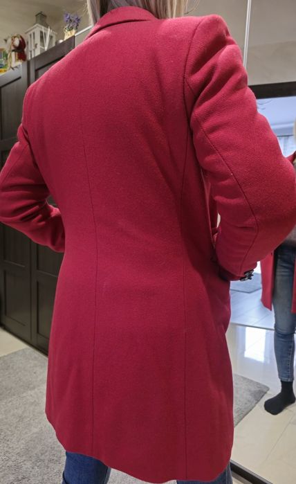 Płaszcz wełniany damski 36 bordo