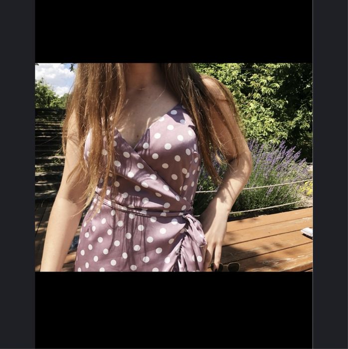 Сукня назапах платье длинное в горошек шелк