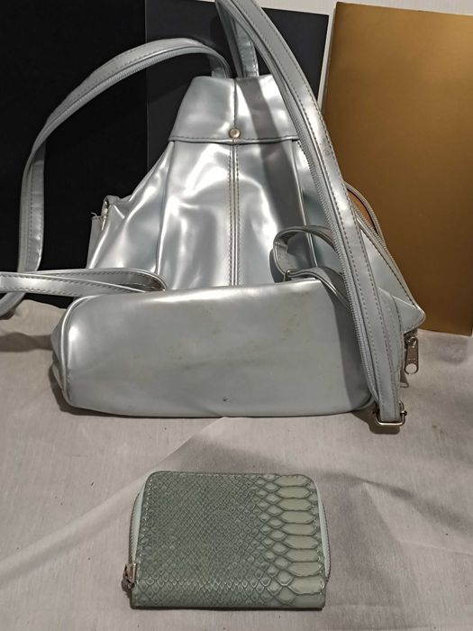Conjunto Bolsa de vinil e carteira azul