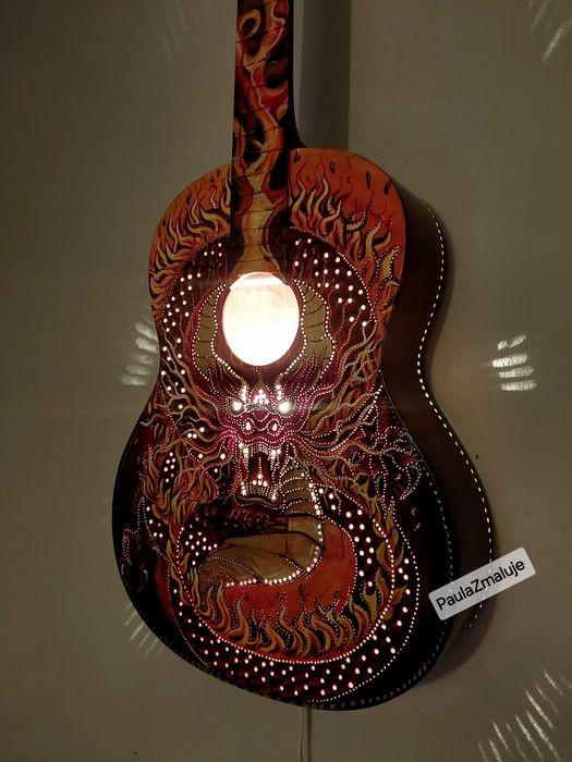 Lampa, gitara, obraz, smok ,ręcznie malowana