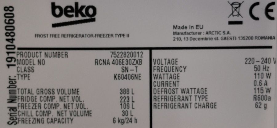 Lodówka Beko 200cm z transportem,Gwarancja