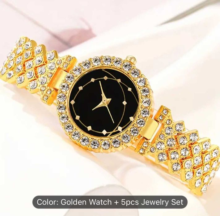 6pcs golden rhinestone quartz watches for women