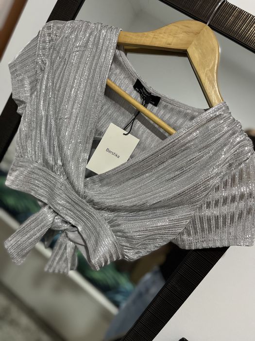 Top prateado festivo, bershka