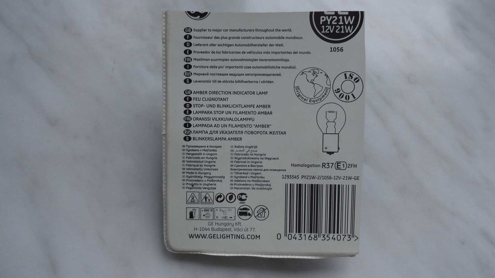 Żarówki samochodowe (pomarańczowe) PY 21W/ 12V General Electric nowe