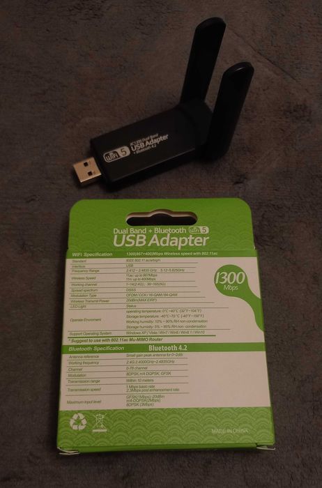 дводіапазонний Wi-Fi + Bluetooth USB адаптер AC1300