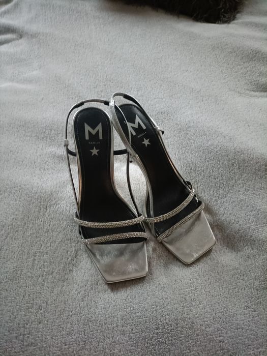 Sandały damskie szpilki studniówka srebrne Marella skóra 39