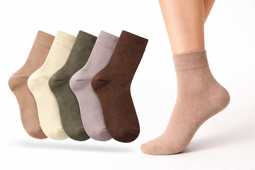 5x Skarpety Damskie Bawełniane Długie 39-42 Modne Kolory Beż Brąz