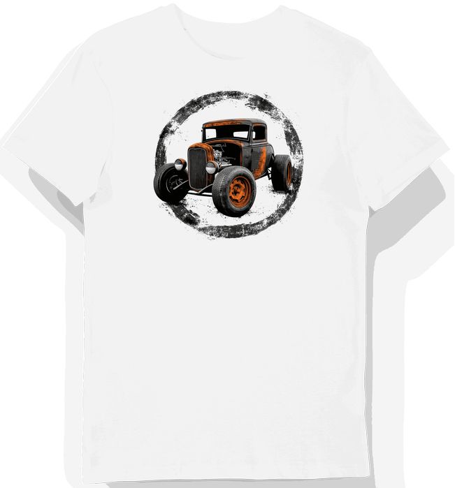 Koszulka męska biała z Retro Hot Rodem w Starym Stylu XL