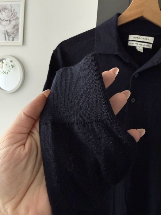 Sweter kolnierzyk wełna polo merino meski s granatowy