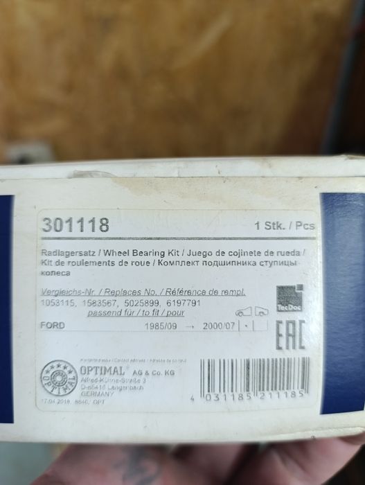 Подшипник передней ступицы Optimal 301118 Ford Transit (91-00)г