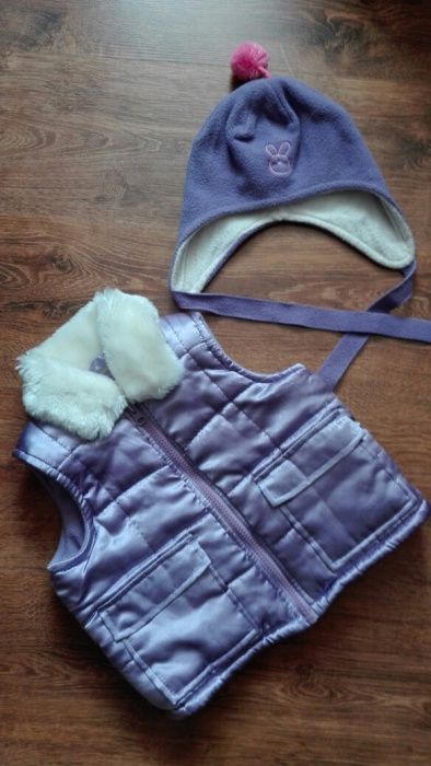 Kamizelka ocieplana bezrękawnik i czapka