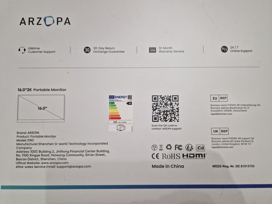 Monitor portátil 16" 2k
