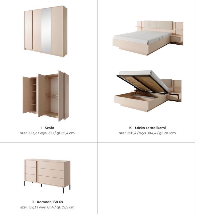 Meble Sypialniane DUST! Łóżko, komoda, szafa, stoliki nocne. Segmenty.
