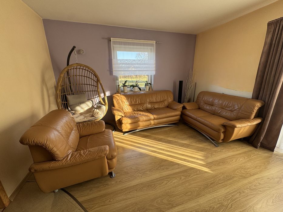 Kanapa do salonu sofa skórzana 3 szt.